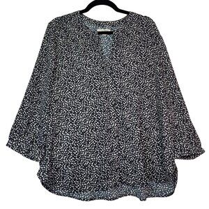 Jachs Girlfriend Women's Printed 3/4 Sleeve Hidden Button Blouse Black X-Large